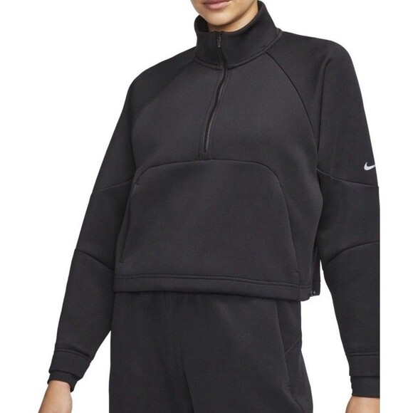 Nike Dri-Fit Prima Cropped Quarter Zip Pullover Size SM Black LS Thumb Holes Gym - Picture 1 of 11